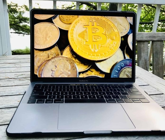 bitcoin on a laptop screen