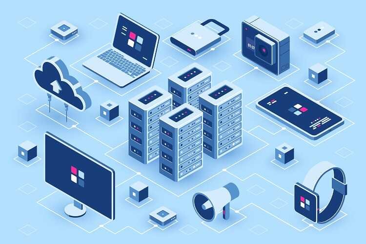 isometric illustration hosting equipment