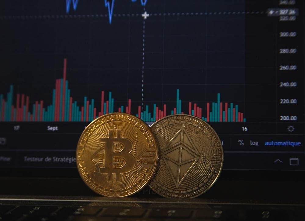 bitcoin and Ethereum coins