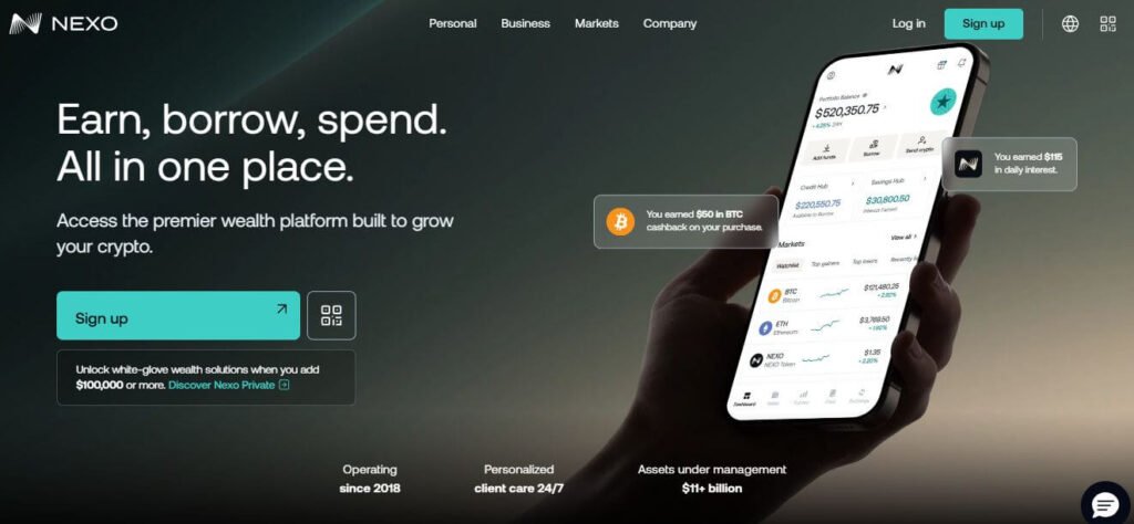 7 Best Cryptocurrency Lending Platforms in 2025 (Ranked & Reviewed) Screenshot from Nexo Crypto Lending Platform's homepage