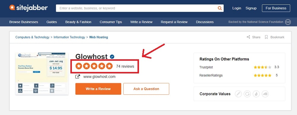 Glowhost reviews on SiteJabber
