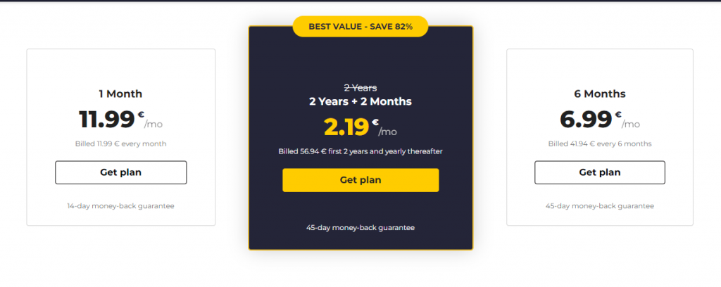 Screenshot of CyberGhost VPN plans and pricing