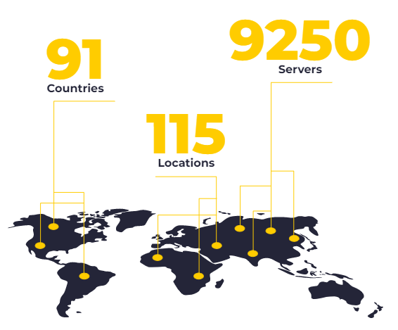 Graphic showcasing CyberGhost VPN server quantity and countries.