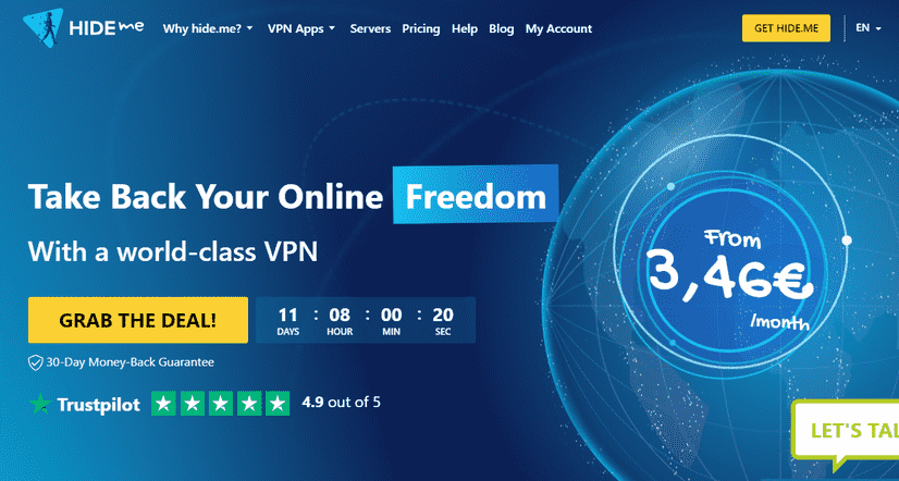 Screenshot from Hide.Me VPN's Homepage