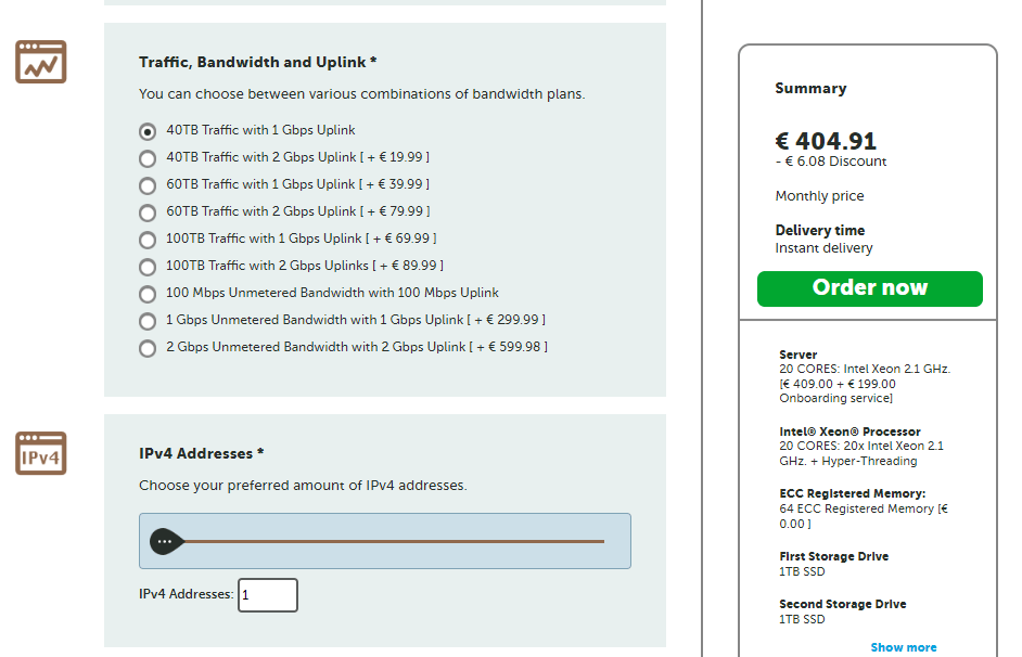 Another screenshot from SNEL's Managed Dedicated Server configuration page. 