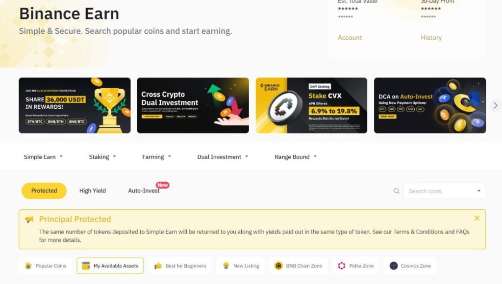 Screenshot from Binance Earn