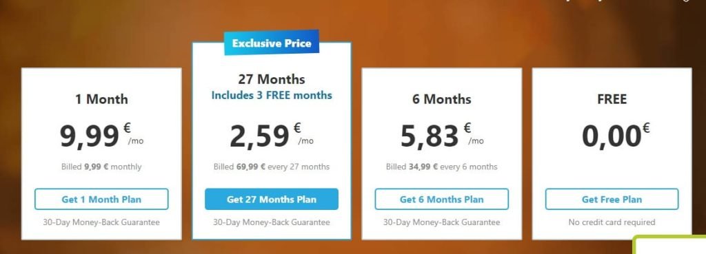 Hide.Me's pricing plans