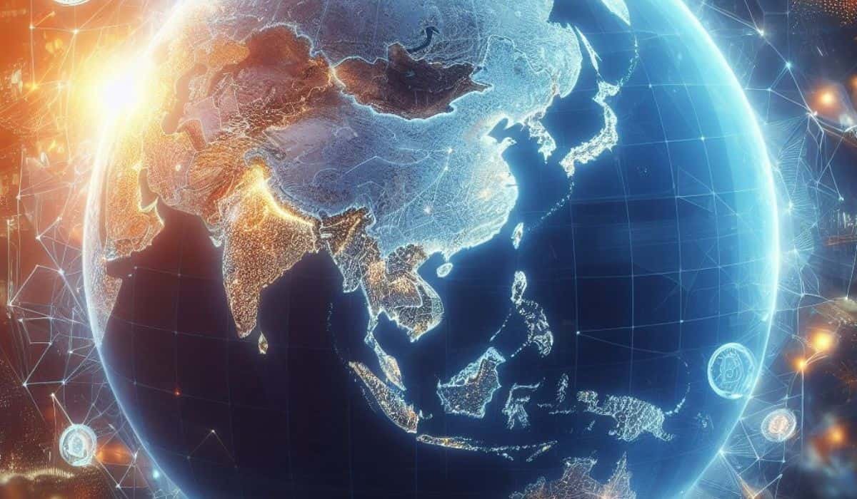 Asia Pacific Area surrounded by blockchain technology
