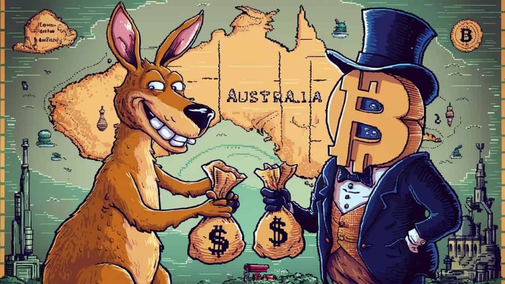 A Kangaroo and a personified Bitcoin