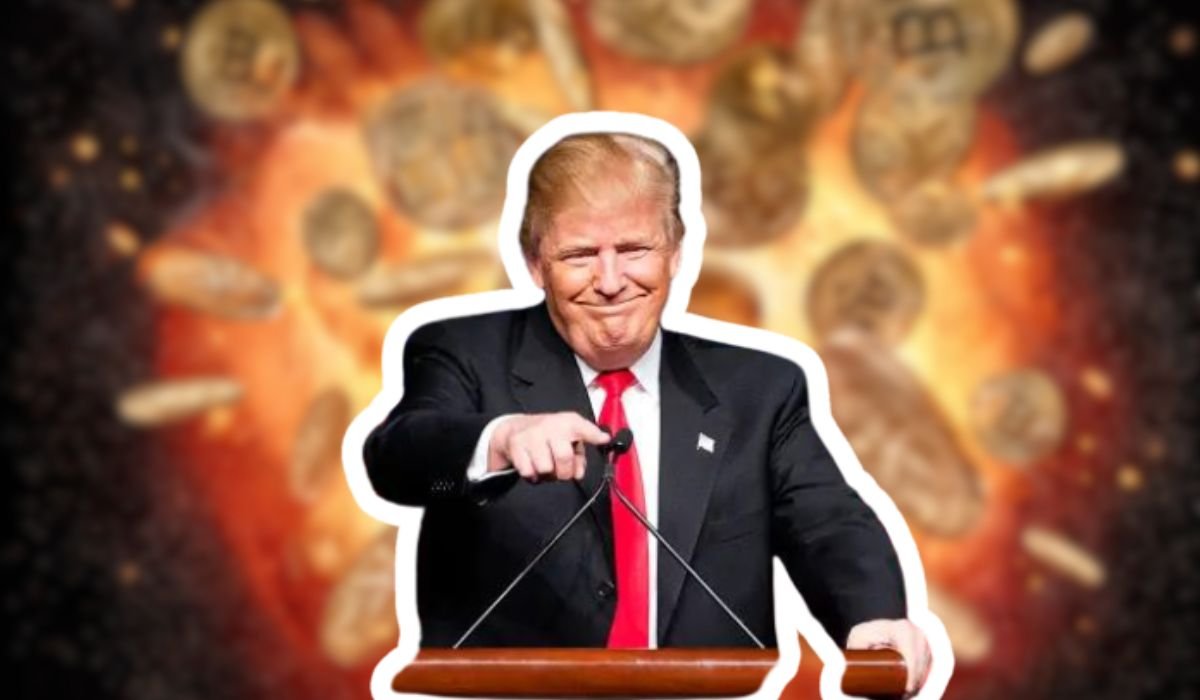 Donald Trump with an explosive background