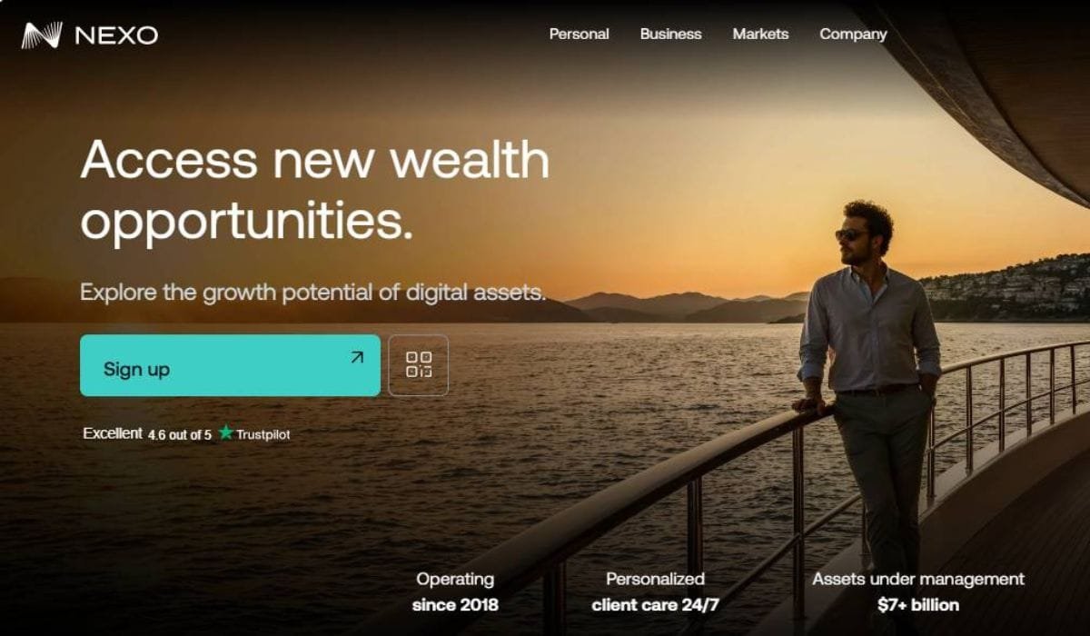 Nexo's homepage