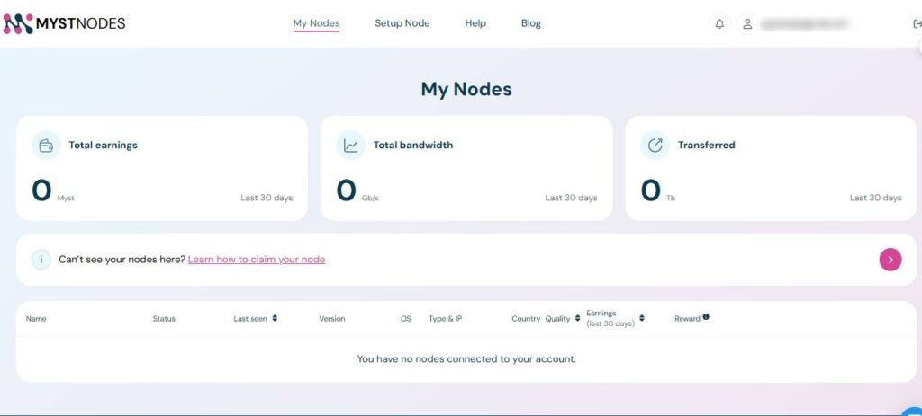 Mysterium Network dashboard