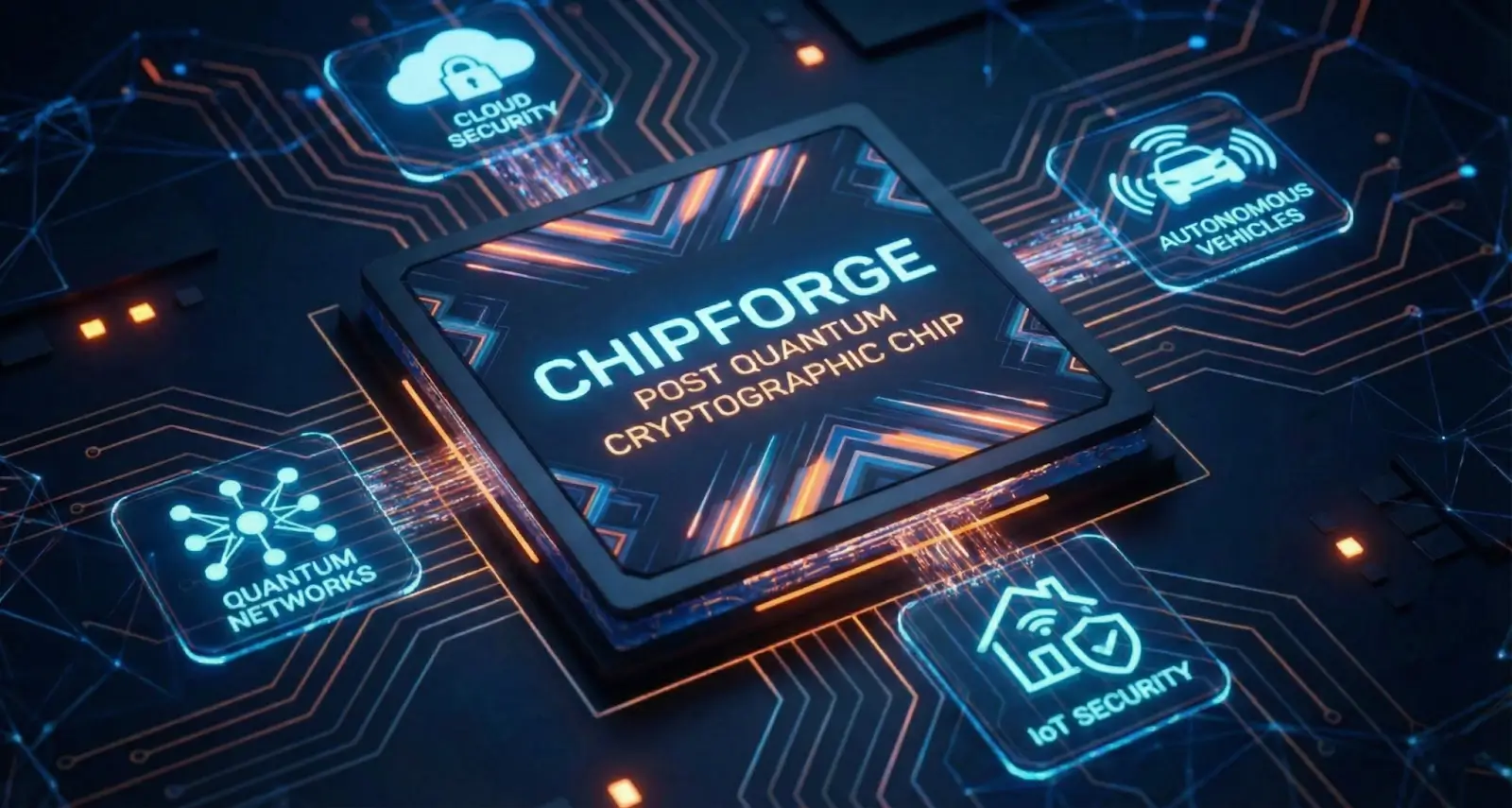 A chip that has written the word Chipforge on it.