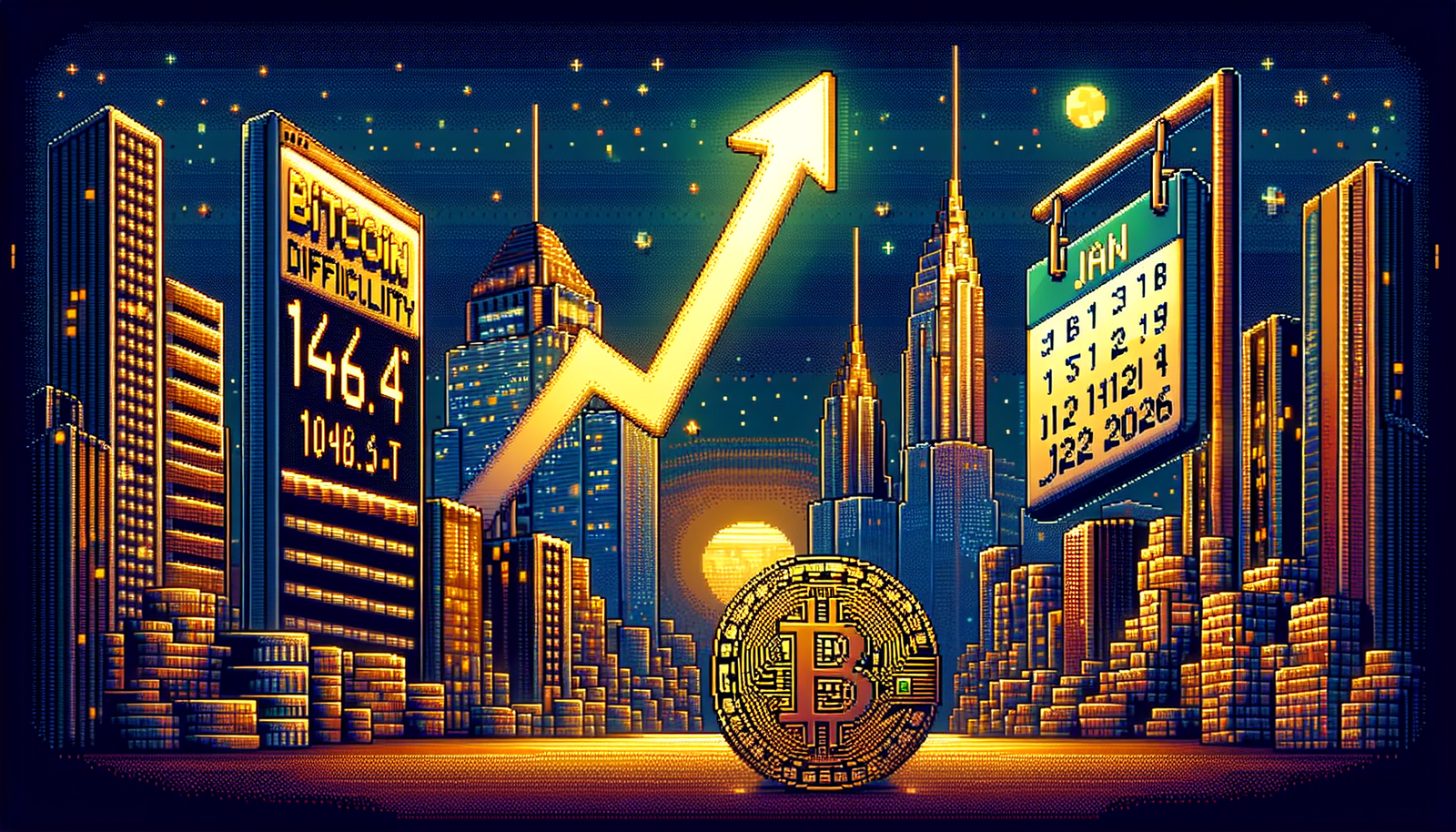 Bitcoin difficulty dips to 146.4T; set to rise Jan 22, 2026.