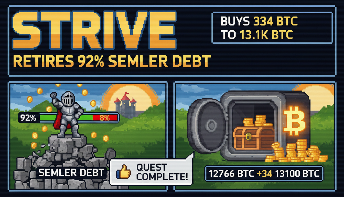 Strive retires 92% of Semler debt, buys 334 BTC to 13.1K BTC