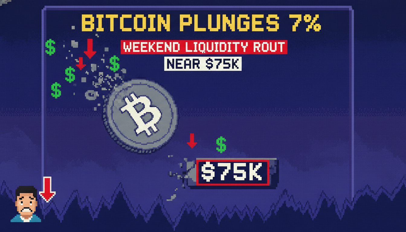 Bitcoin Plunges 7% in Weekend Liquidity Rout to Near $75K