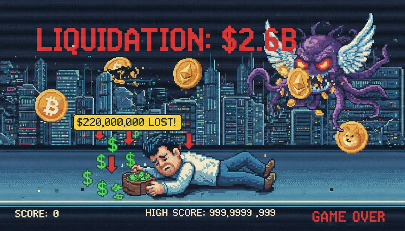 Crypto liquidations hit $2.6B as trader loses $220M