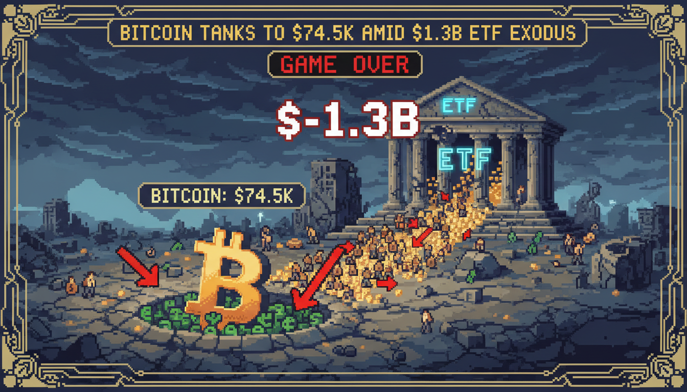 Bitcoin Tanks to $74.5K Amid $1.3B ETF Exodus