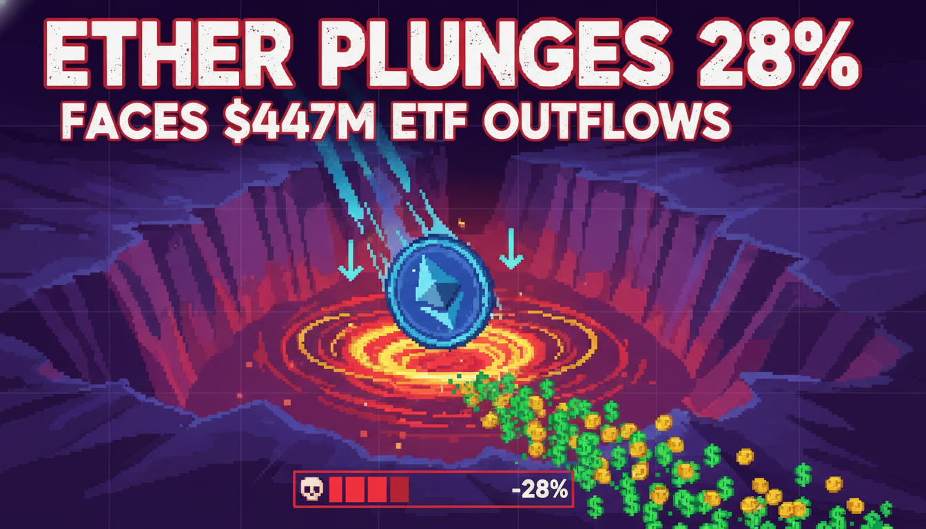 Ether Plunges 28%, Faces $447M ETF Outflows