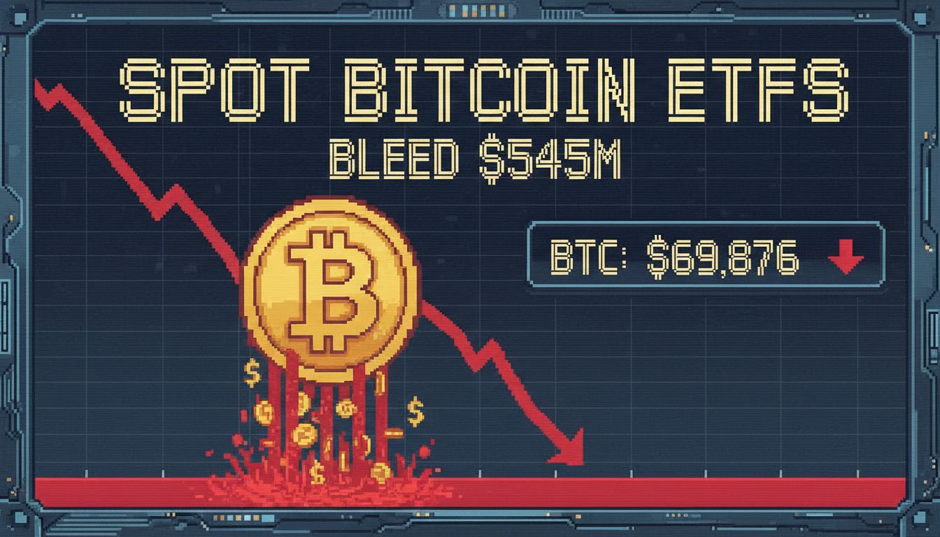 Spot Bitcoin ETFs Bleed $545M as BTC Nears $70K
