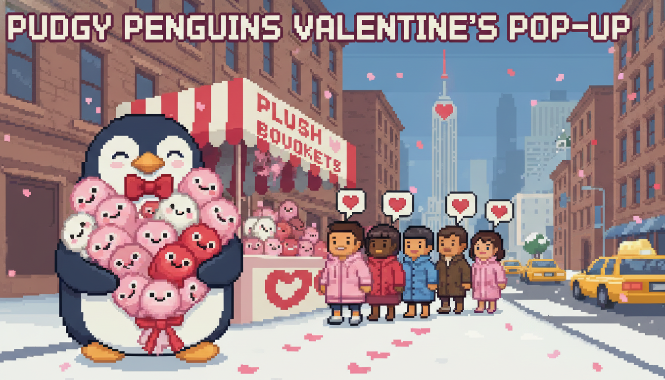 Pudgy Penguins Hosts Valentine's Pop-Up With Plush Bouquet in NYC Pudgy Penguins Hosts Valentine's Pop-Up With Plush Bouquet in NYC