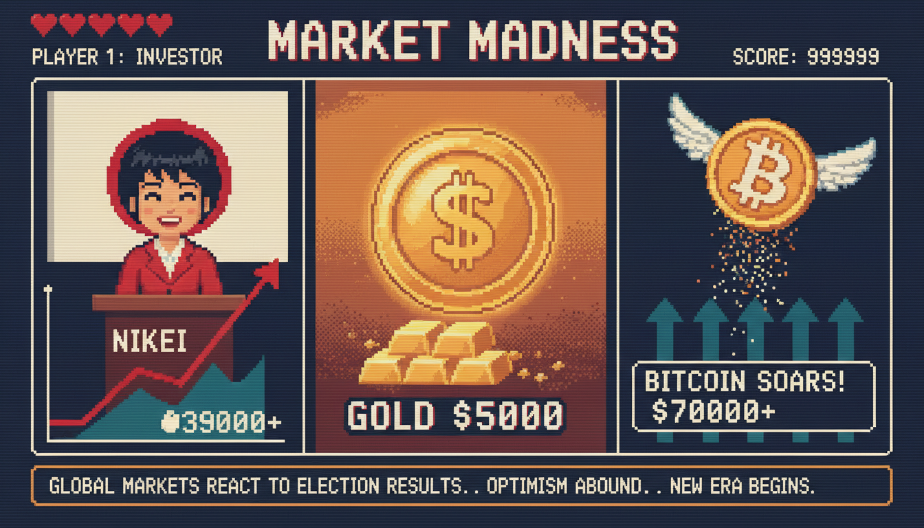 Nikkei Hits Record on Takaichi Win; Gold $5K, Bitcoin Soars