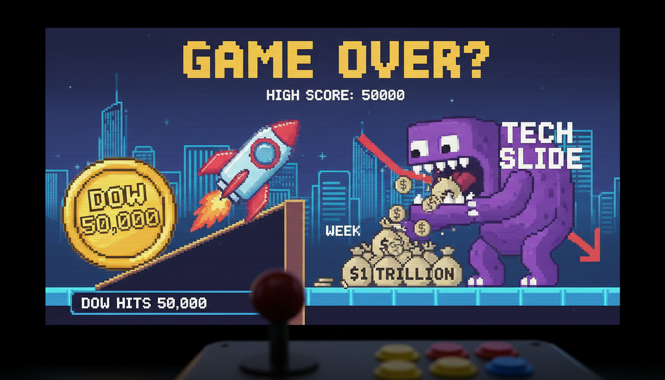 Dow Hits 50,000 as Tech Stocks Slide $1 Trillion in Week