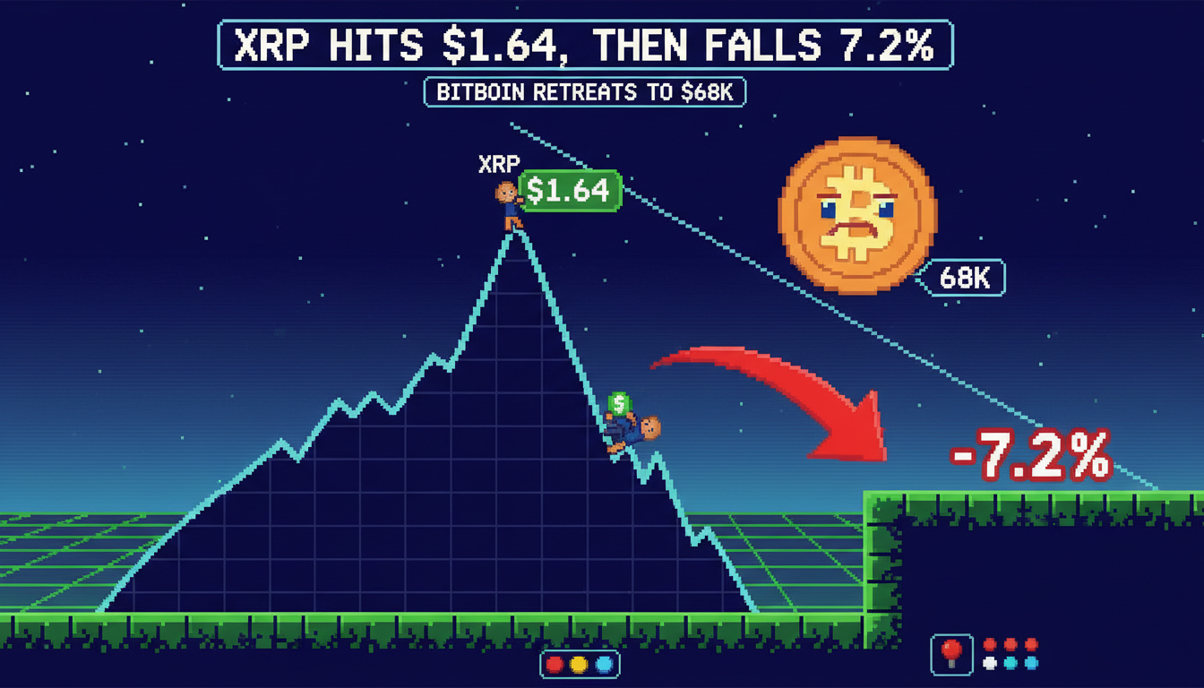 XRP Hits $1.64, Then Falls 7.2% as Bitcoin Retreats to $68K