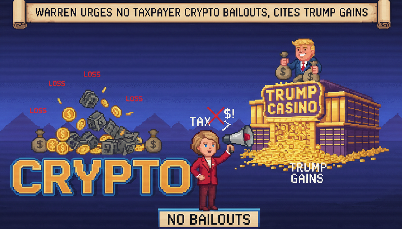 Warren Urges No Taxpayer Crypto Bailouts, Cites Trump Gains