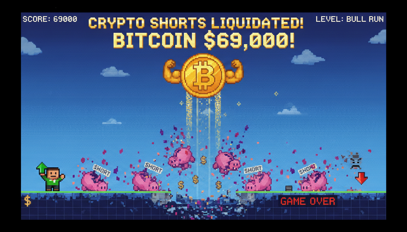 Crypto Shorts Liquidated as Bitcoin Surges to $69K