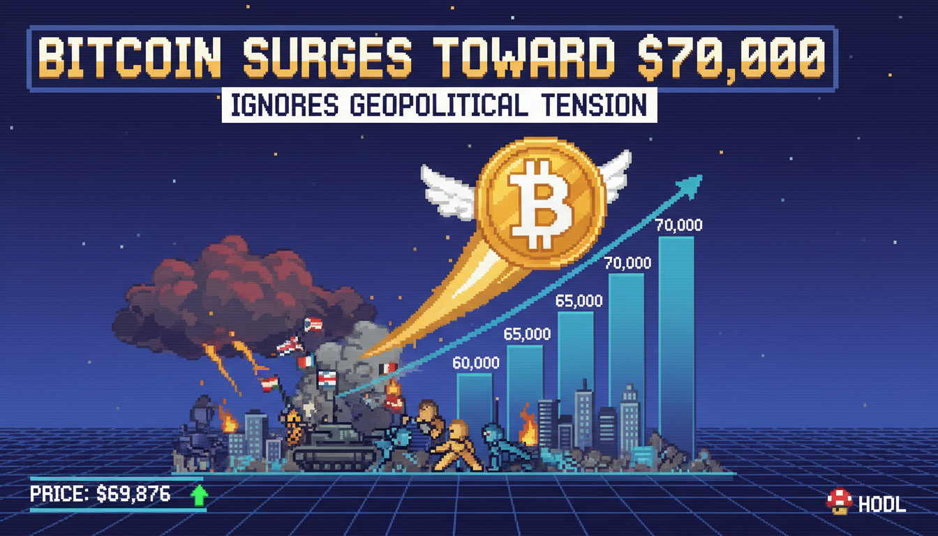 Bitcoin Surges Toward $70,000, Ignores Geopolitical Tension