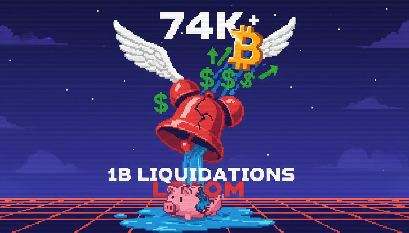 Bitcoin Nears $74K, $1B Liquidations Loom