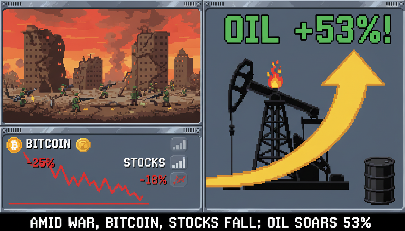 Amid War, Bitcoin, Stocks Fall; Oil Soars 53%