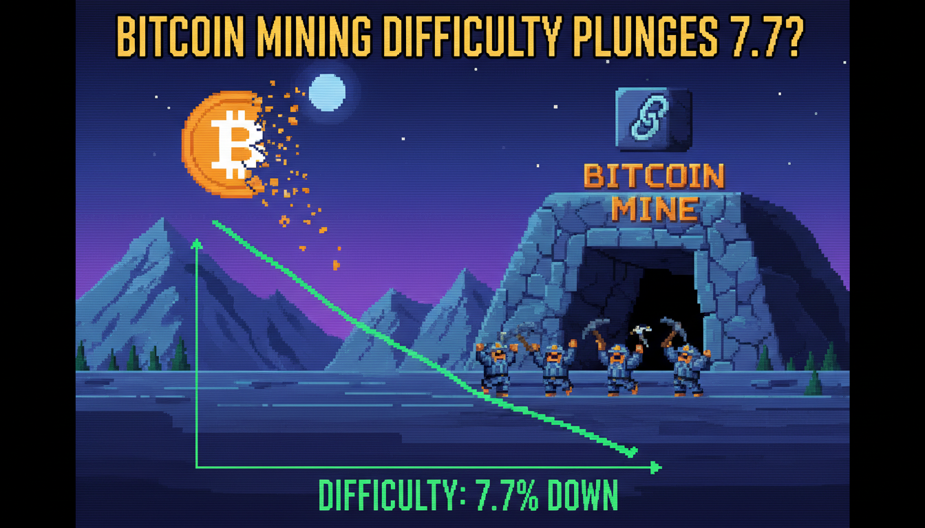 Bitcoin Mining Difficulty Plunges 7.7%