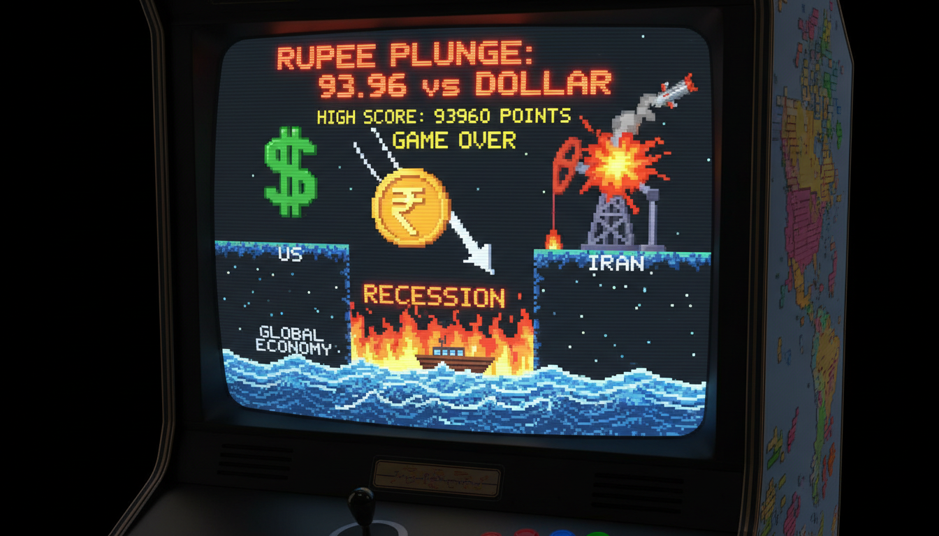 Rupee Plunges to 93.96 vs Dollar Amid US-Iran Tensions