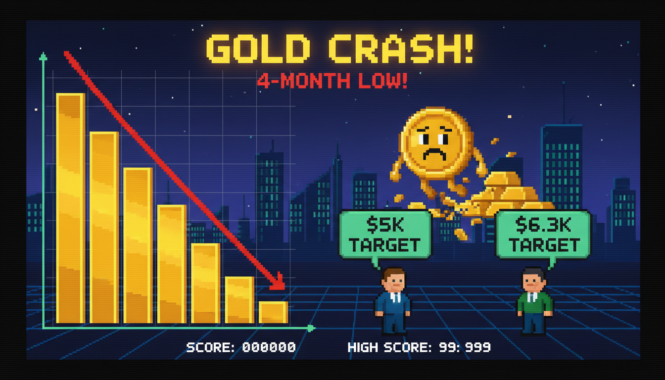 Gold Crashes to 4-Month Low; Strategists Keep $5K–$6.3K Targets