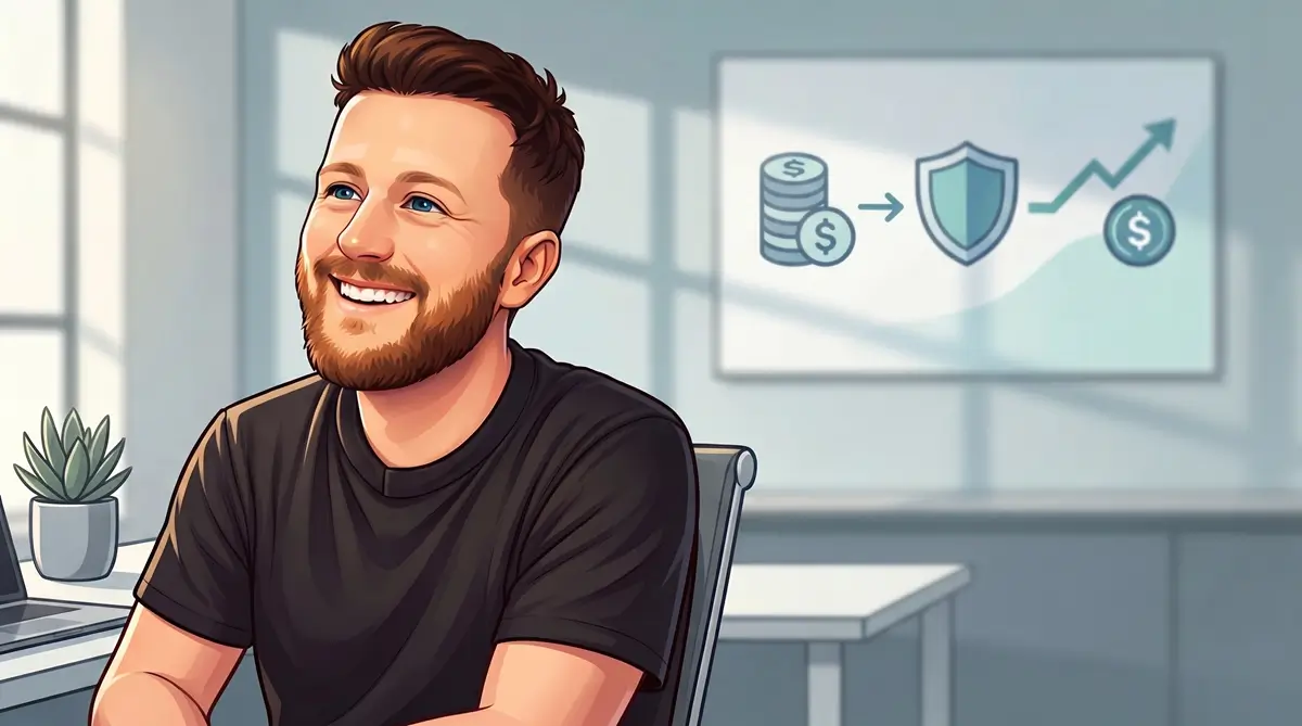 Patrick Velleman, CMO of Valdora in a cartoon style.