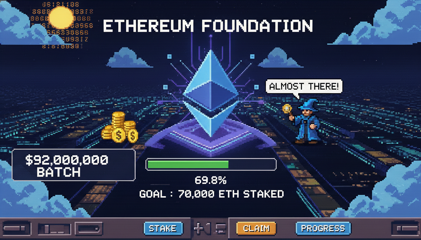 Ethereum Foundation Nears 70K ETH Staking Goal After Latest $92M Batch