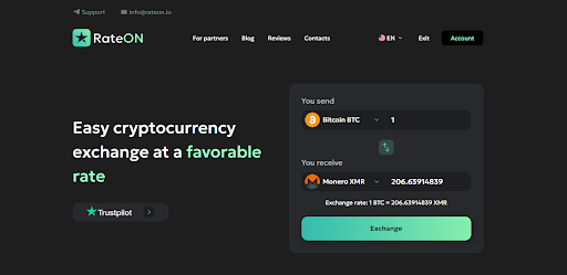 RateON Review: A Convenient Crypto Exchange Platform With Broad Coverage and Extra Rewards Screenshot from RateON exchange's homepage