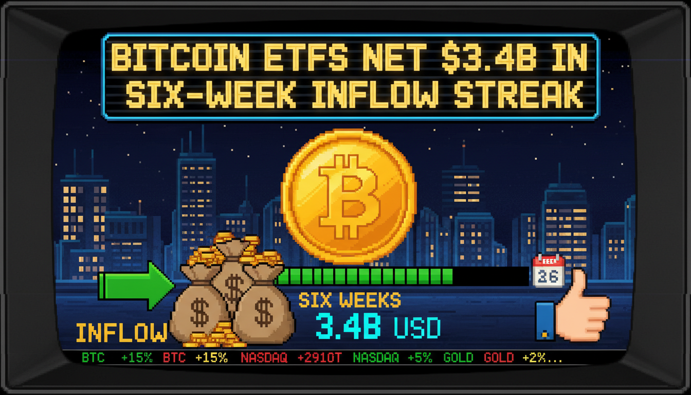 Bitcoin ETFs net $3.4B in six-week inflow streak