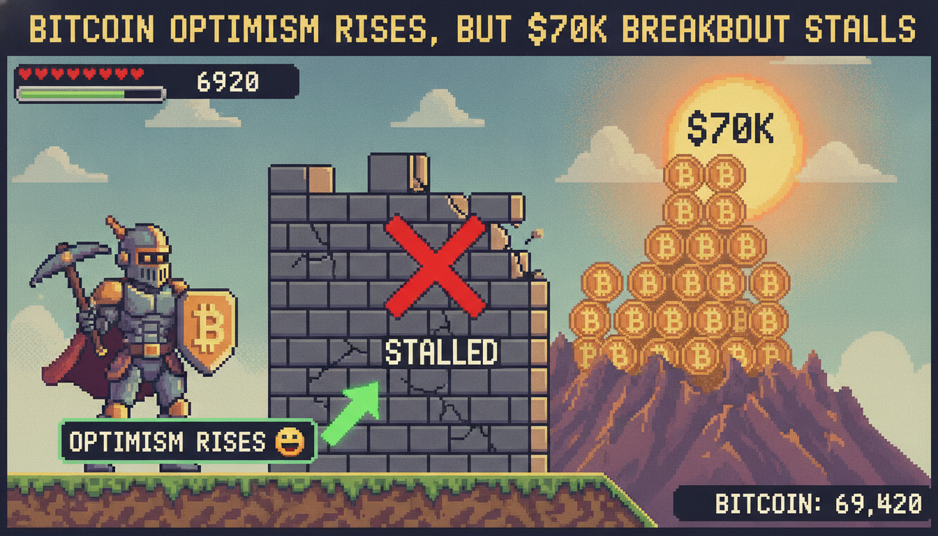 Bitcoin Optimism Rises, but $70K Breakout Stalls