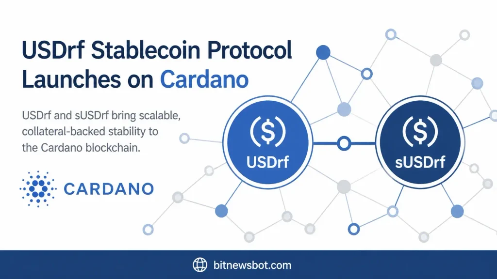 RealFi mainnet launch graphic showing the Cardano network and its two stablecoin tokens
