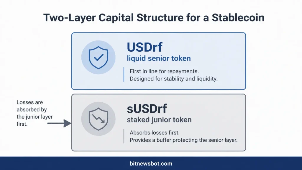 Diagram showing sUSDrf absorbing losses before the USDrf senior token